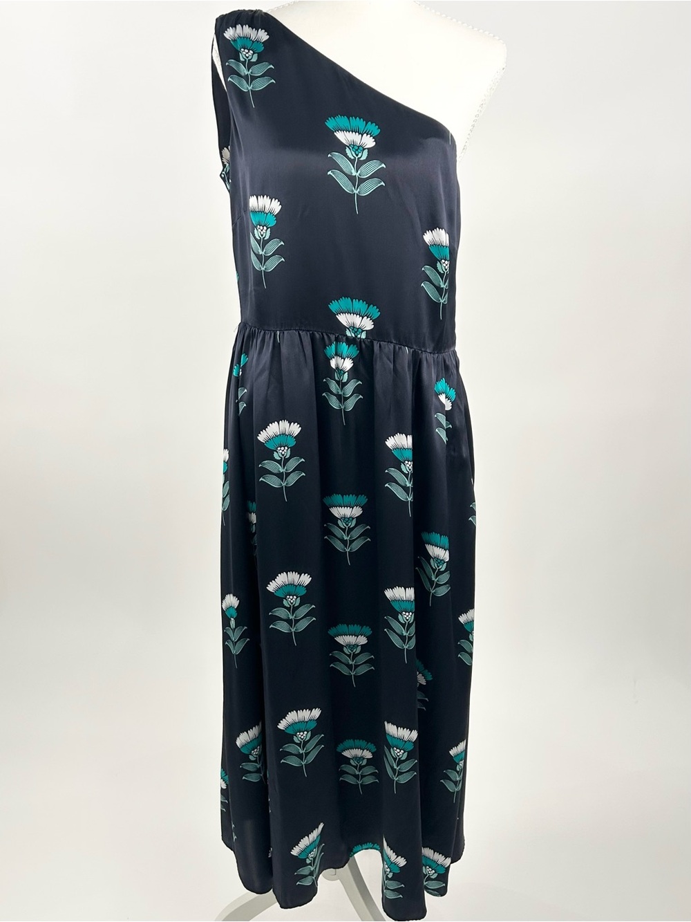 NWT Ann Taylor Studio Collection 100% Silk Floral One Shoulder Maxi Dress 6